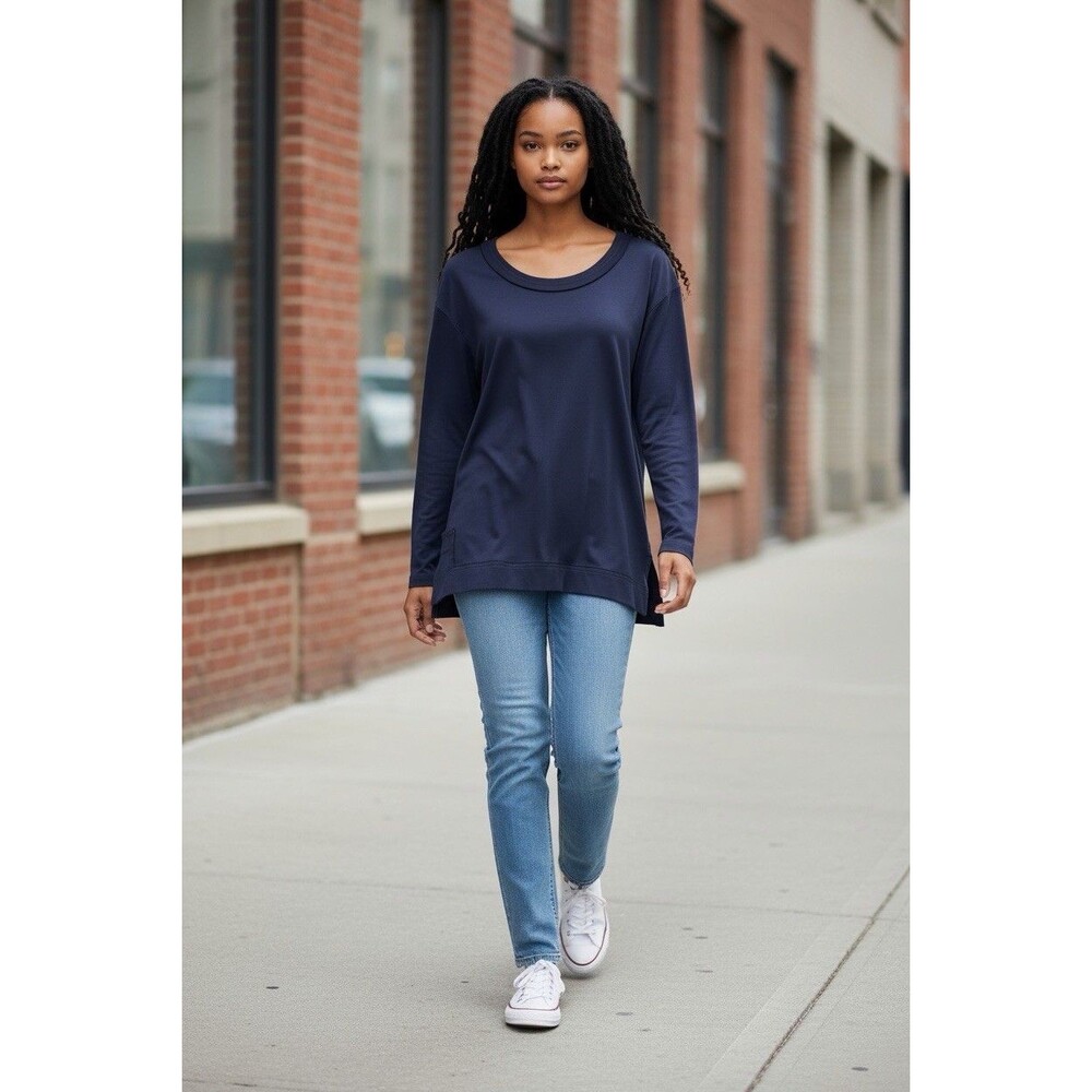 Planet by Lauren G Navy Blue 100% Pima Cotton Oversized Boxy Tee OS Peru